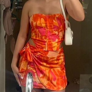 Micas Vibrant Orange and Pink Floral Two Piece Set